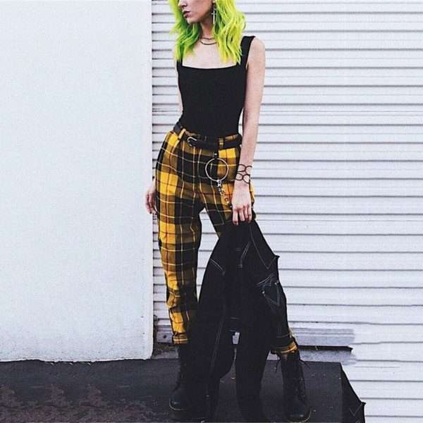 Y2K Grunge High Waist Plaid Pants - 90S Fashion, Retro Style, Y2K Summer Outfits