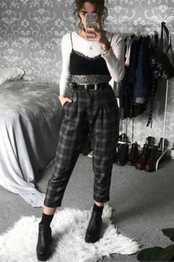 Y2K Grunge High Waist Plaid Pants - 90S Fashion, Retro Style, Y2K Summer Outfits