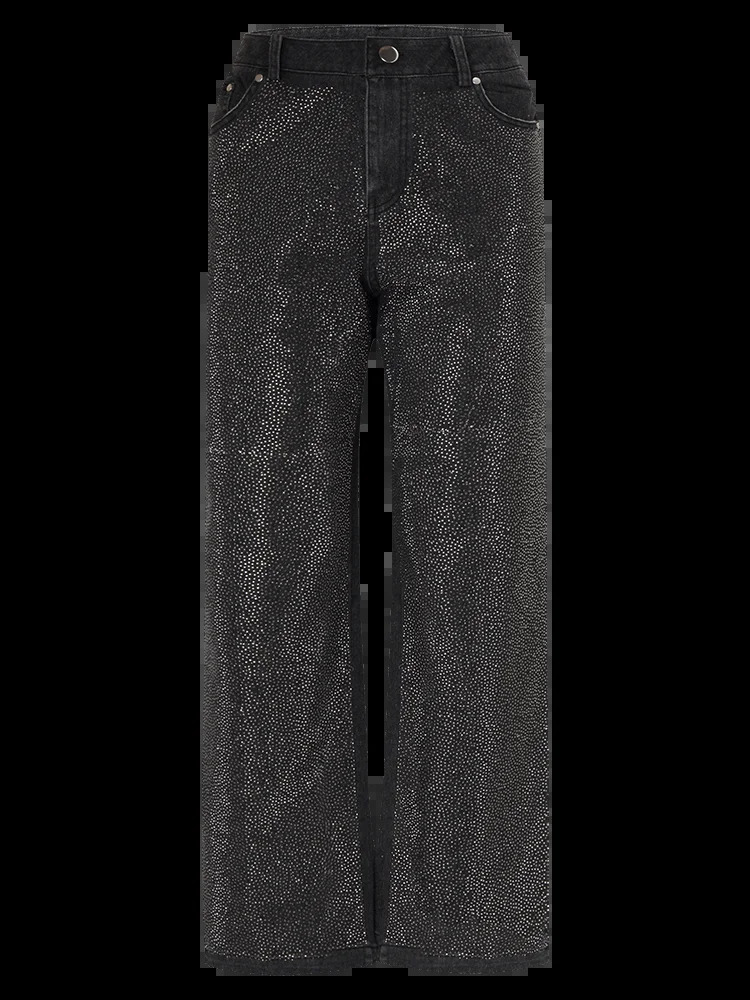 Y2K Grunge High Waist Wide Leg Rhinestone Jeans - Retro 90S Baggy Pants For Women