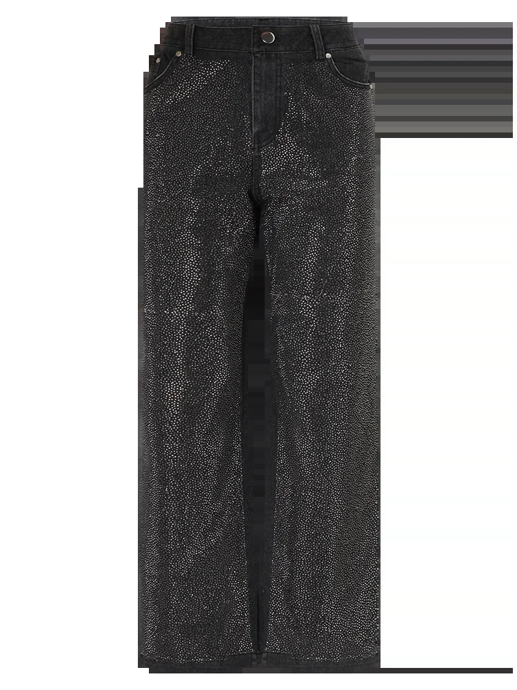 Y2K Grunge High Waist Wide Leg Rhinestone Jeans - Retro 90S Baggy Pants For Women