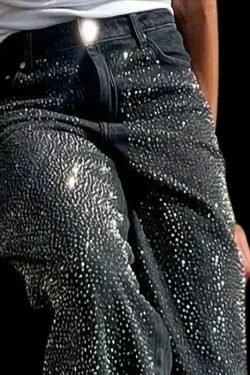 Y2K Grunge High Waist Wide Leg Rhinestone Jeans - Retro 90S Baggy Pants For Women