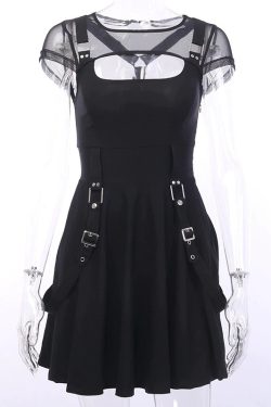 Y2K Grunge Hollow Mesh Dress - 90S Fashion, Retro Style, Summer Y2K Outfits, Gothic Y2K