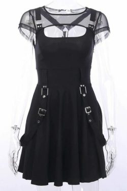 Y2K Grunge Hollow Mesh Dress - 90S Fashion, Retro Style, Summer Y2K Outfits, Gothic Y2K