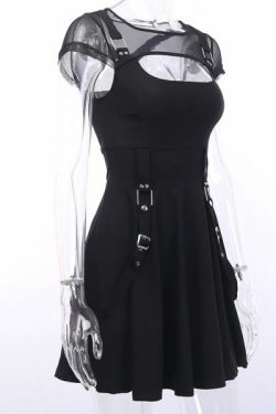 Y2K Grunge Hollow Mesh Dress - 90S Fashion, Retro Style, Summer Y2K Outfits, Gothic Y2K