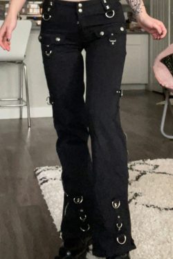 Y2K Grunge Jade Black Pants - Retro 90S Fashion, Summer Outfits, Club & Party Ready