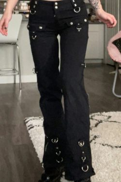 Y2K Grunge Jade Black Pants - Retro 90S Fashion, Summer Outfits, Club & Party Ready