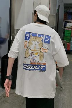 Y2K Grunge Japanese Cat Shirt - Retro 90S Summer Outfit, Pastel Goth, Y2K Fashion Top