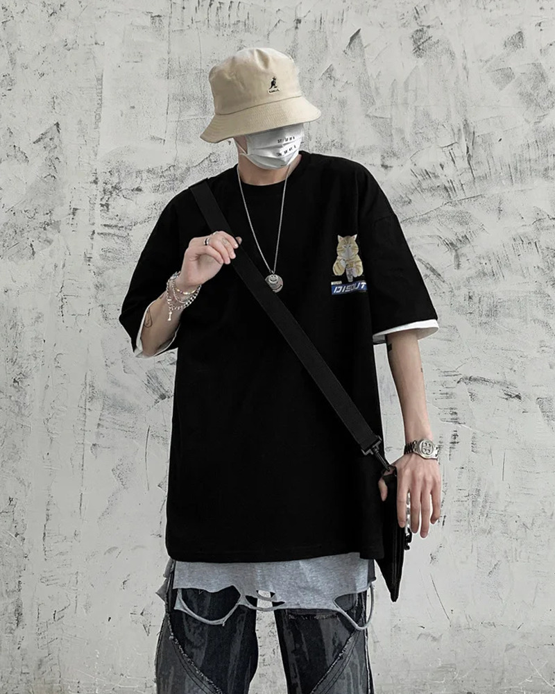 Y2K Grunge Japanese Cat Shirt - Retro 90S Summer Outfit, Pastel Goth, Y2K Fashion Top