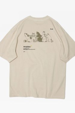 Y2K Grunge Japanese Cat T-Shirt - Retro 90S Summer Outfit, Pastel Goth, Y2K Fashion