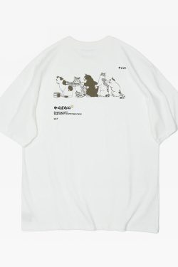 Y2K Grunge Japanese Cat T-Shirt - Retro 90S Summer Outfit, Pastel Goth, Y2K Fashion