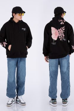 Y2K Grunge Japanese Cherry Blossom Hoodie - Retro 90S Fashion, Summer Y2K Outfits
