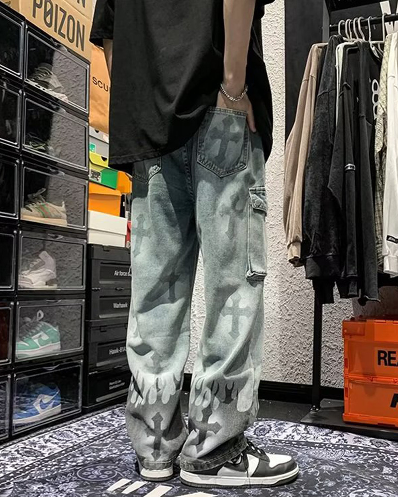 Y2K Grunge Jeans With Crosses - 90S Retro Style, Gothic Y2K, Summer Y2K Outfits Y2K Grunge Jeans With Crosses - 90S Retro Style, Gothic Y2K, Summer Y2K Outfits