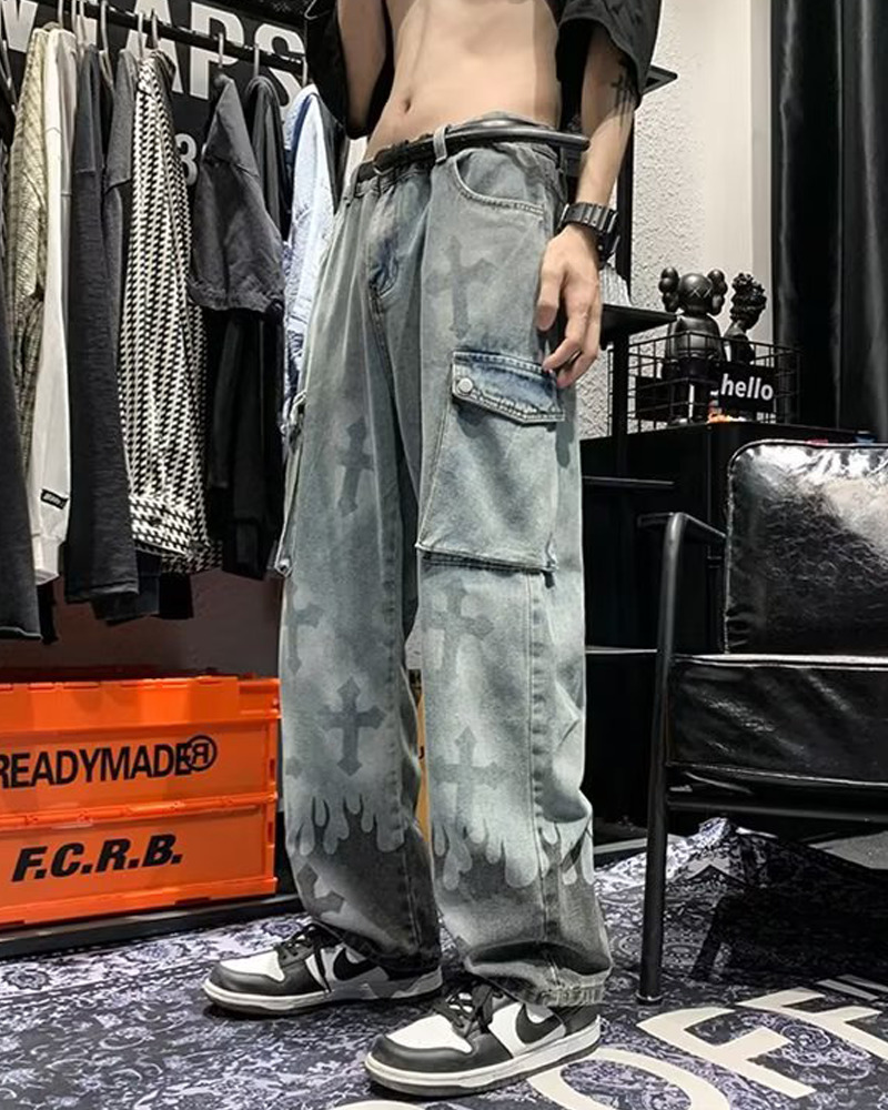 Y2K Grunge Jeans With Crosses - 90S Retro Style, Gothic Y2K, Summer Y2K Outfits Y2K Grunge Jeans With Crosses - 90S Retro Style, Gothic Y2K, Summer Y2K Outfits