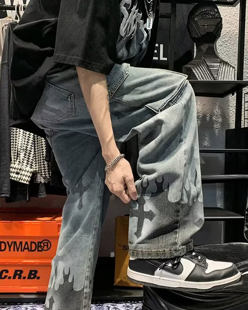 Y2K Grunge Jeans With Crosses - 90S Retro Style, Gothic Y2K, Summer Y2K Outfits Y2K Grunge Jeans With Crosses - 90S Retro Style, Gothic Y2K, Summer Y2K Outfits