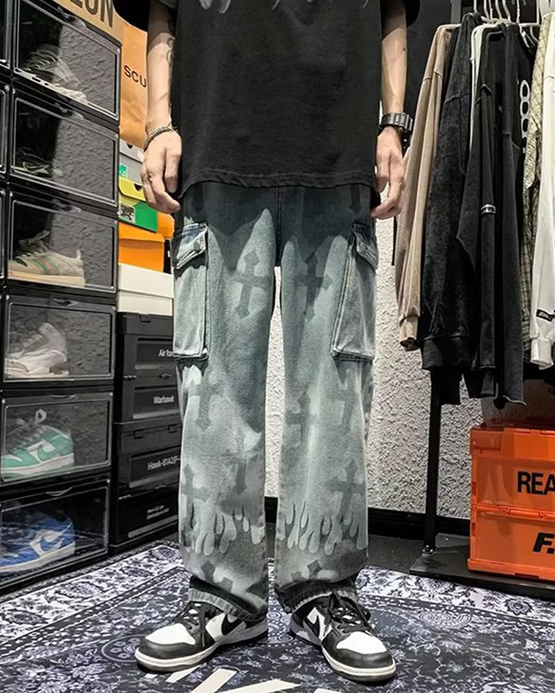 Y2K Grunge Jeans With Crosses - 90S Retro Style, Gothic Y2K, Summer Y2K Outfits Y2K Grunge Jeans With Crosses - 90S Retro Style, Gothic Y2K, Summer Y2K Outfits