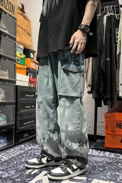 Y2K Grunge Jeans With Crosses - 90S Retro Style, Gothic Y2K, Summer Y2K Outfits