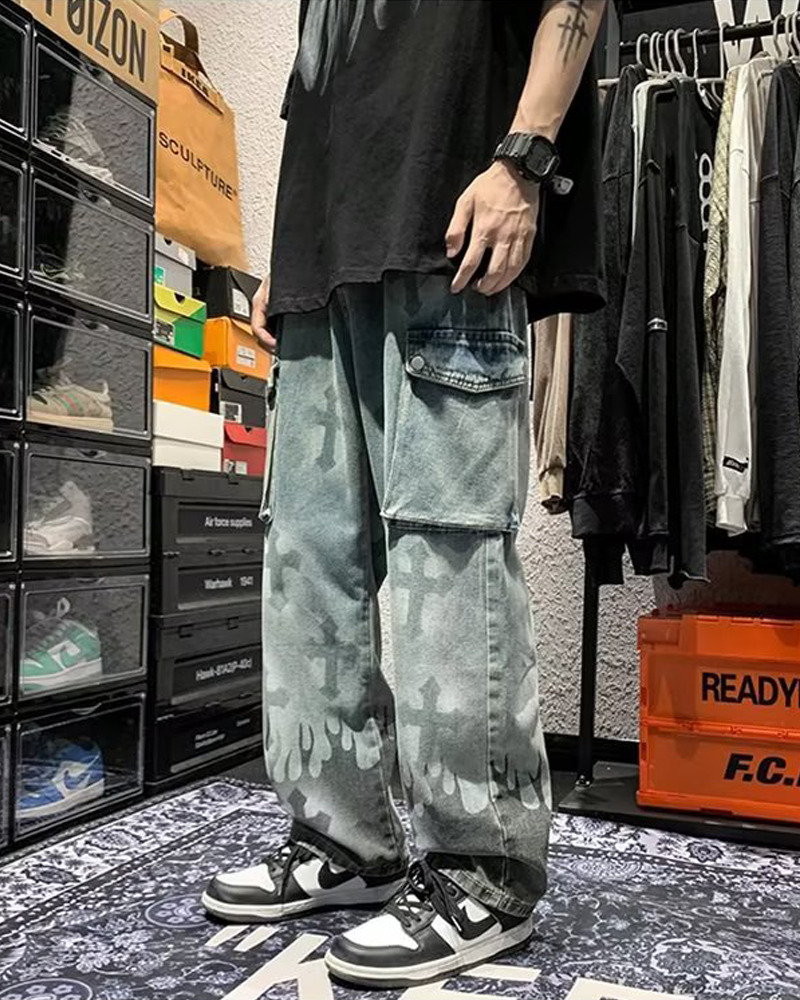 Y2K Grunge Jeans With Crosses - 90S Retro Style, Gothic Y2K, Summer Y2K Outfits Y2K Grunge Jeans With Crosses - 90S Retro Style, Gothic Y2K, Summer Y2K Outfits