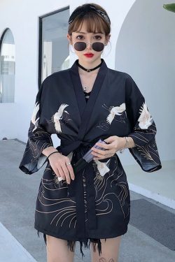 Y2K Grunge Kimono Jacket - Retro 90S Fashion, Summer Y2K Outfits, Gothic Y2K Style