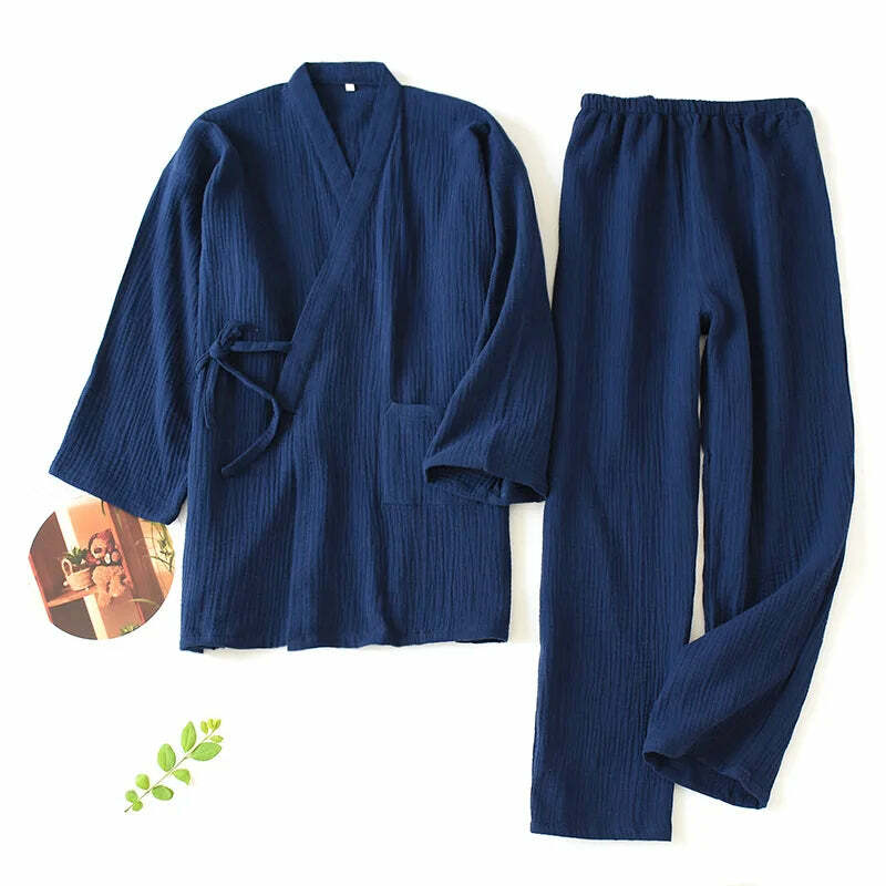 Y2K Grunge Kimono Set: 100% Cotton Pajamas, Retro 90S Couple Yukata, Loose Fit Home Service Suit Y2K Grunge Kimono Set: 100% Cotton Pajamas, Retro 90S Couple Yukata, Loose Fit Home Service Suit