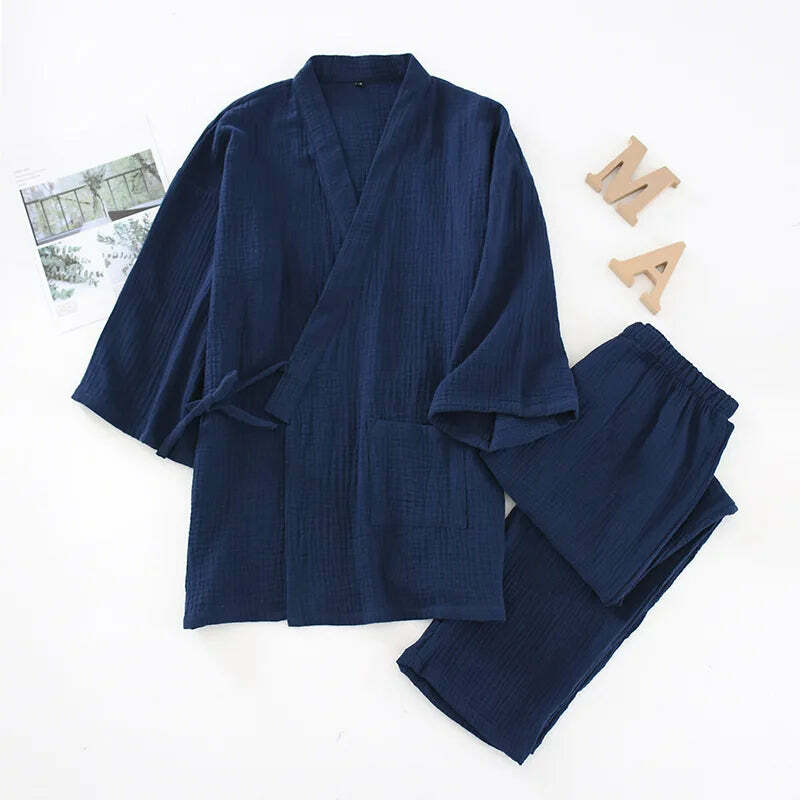 Y2K Grunge Kimono Set: 100% Cotton Pajamas, Retro 90S Couple Yukata, Loose Fit Home Service Suit Y2K Grunge Kimono Set: 100% Cotton Pajamas, Retro 90S Couple Yukata, Loose Fit Home Service Suit