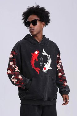 Y2K Grunge Koi Fish Hoodie - Retro 90S Fashion, Summer Y2K Outfits, Pastel Goth Style