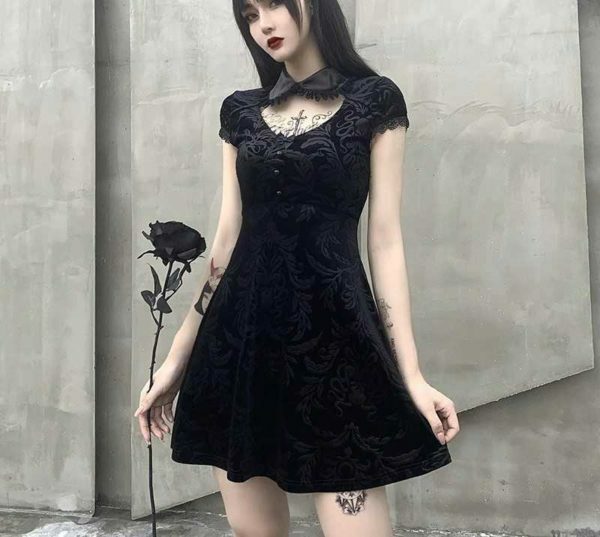 Y2K Grunge Lace Patch Work Dress - 90S Fashion, Retro Style, Summer Y2K Outfits, Gothic Y2K