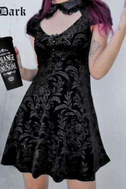 Y2K Grunge Lace Patch Work Dress - 90S Fashion, Retro Style, Summer Y2K Outfits, Gothic Y2K