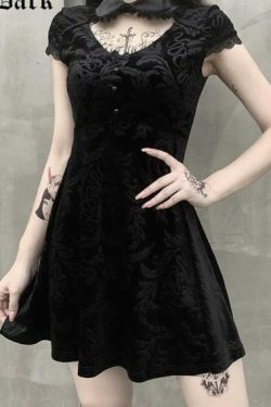 Y2K Grunge Lace Patch Work Dress - 90S Fashion, Retro Style, Summer Y2K Outfits, Gothic Y2K