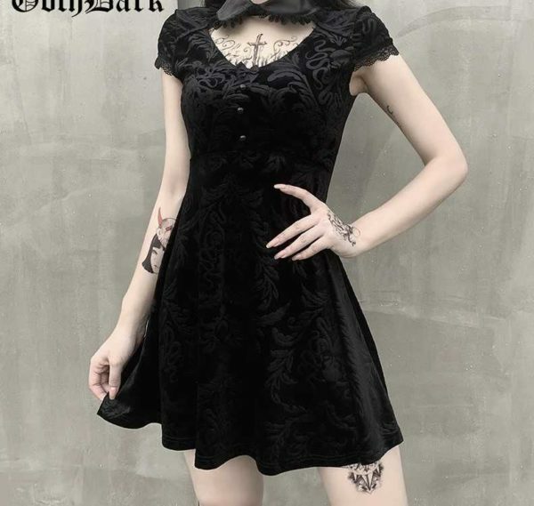 Y2K Grunge Lace Patch Work Dress - 90S Fashion, Retro Style, Summer Y2K Outfits, Gothic Y2K