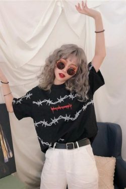 Y2K Grunge Letter Print Shirt - 90S Fashion, Retro Style, Y2K Summer Outfits, Baby Tees Y2K