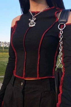 Y2K Grunge Long Sleeve Crop Top - 90S Fashion, Retro Style, Y2K Summer Outfits, Pastel Goth