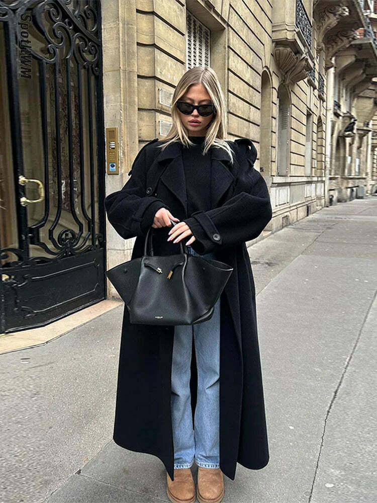 Y2K Grunge Long Woolen Coat - Double Breasted, Lapel, Pockets, High Street Winter Outwear Y2K Grunge Long Woolen Coat - Double Breasted, Lapel, Pockets, High Street Winter Outwear