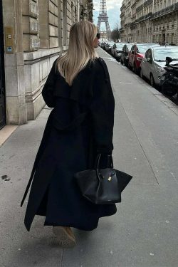 Y2K Grunge Long Woolen Coat - Double Breasted, Lapel, Pockets, High Street Winter Outwear