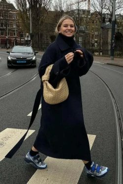 Y2K Grunge Long Woolen Coat - Double Breasted, Lapel, Pockets, High Street Winter Outwear