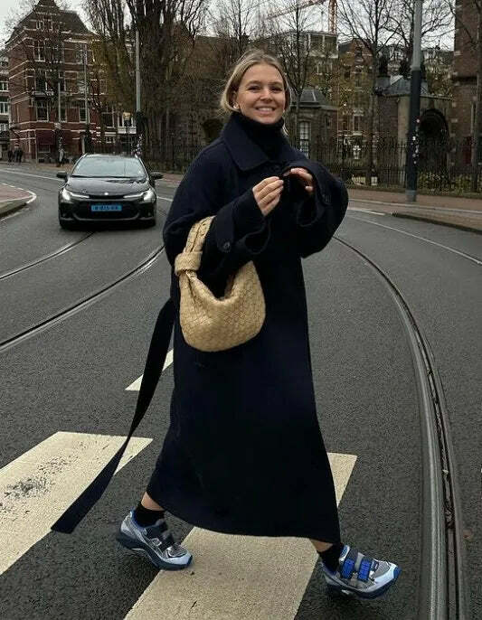 Y2K Grunge Long Woolen Coat - Double Breasted, Lapel, Pockets, High Street Winter Outwear Y2K Grunge Long Woolen Coat - Double Breasted, Lapel, Pockets, High Street Winter Outwear