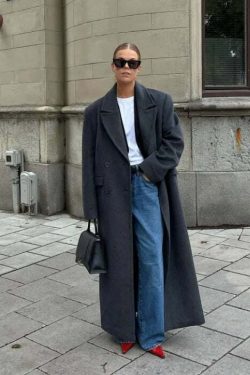 Y2K Grunge Long Woolen Coat - Double Breasted, Lapel, Pockets, High Street Winter Outwear