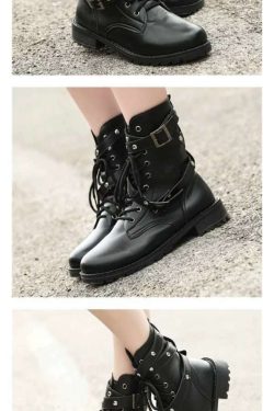 Y2K Grunge Low Heel Ankle Boots - Retro 90S Fashion, Gothic Y2K, Summer Y2K Outfits
