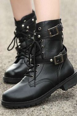 Y2K Grunge Low Heel Ankle Boots - Retro 90S Fashion, Gothic Y2K, Summer Y2K Outfits