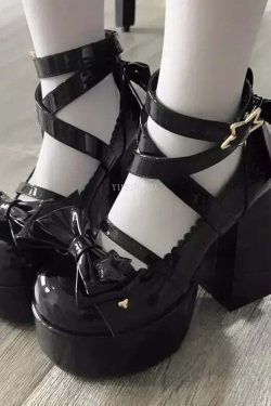 Y2K Grunge Mary Janes - Star Buckle Lolita Platform Shoes, Cute Bow-Knot Kawaii Designer Footwear