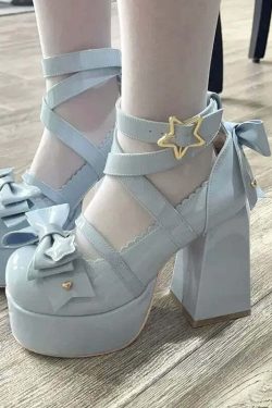 Y2K Grunge Mary Janes - Star Buckle Lolita Platform Shoes, Cute Bow-Knot Kawaii Designer Footwear