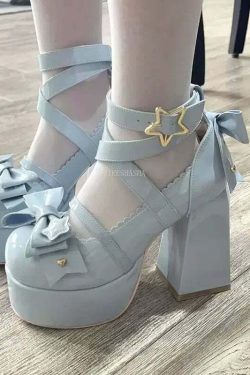 Y2K Grunge Mary Janes - Star Buckle Lolita Platform Shoes, Cute Bow-Knot Kawaii Designer Footwear
