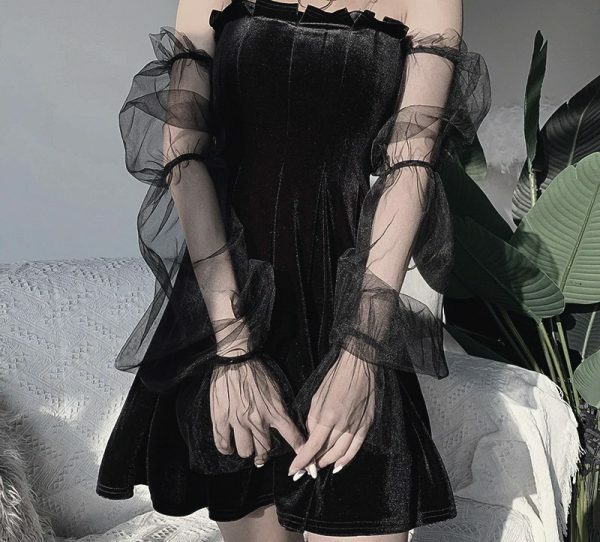 Y2K Grunge Mesh Vintage Dress - 90S Fashion, Retro Style, Summer Y2K Outfits, Pastel Goth