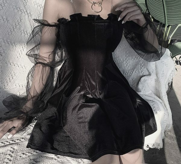 Y2K Grunge Mesh Vintage Dress - 90S Fashion, Retro Style, Summer Y2K Outfits, Pastel Goth