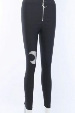 Y2K Grunge Moon High Waist Pencil Pants - 90S Fashion, Retro Style, Summer Y2K Outfits