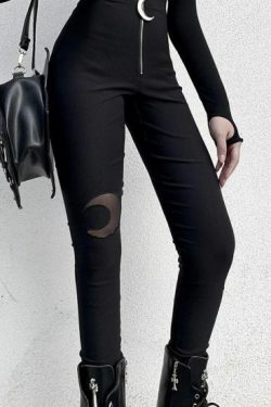 Y2K Grunge Moon High Waist Pencil Pants - 90S Fashion, Retro Style, Summer Y2K Outfits