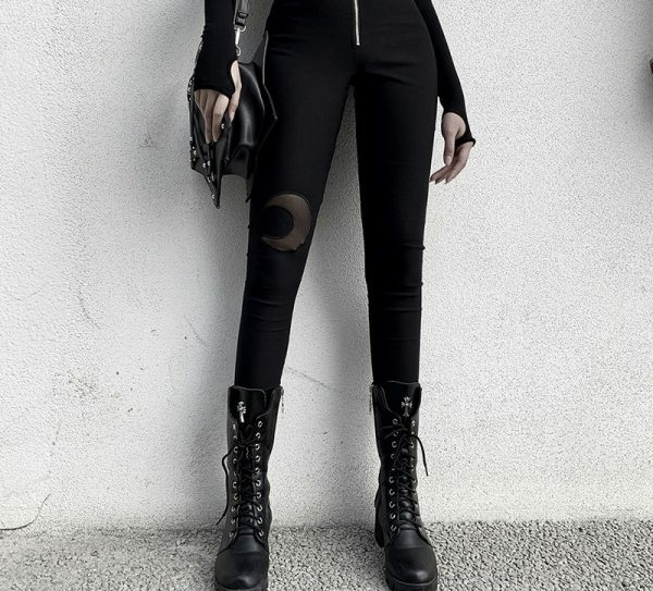 Y2K Grunge Moon High Waist Pencil Pants - 90S Fashion, Retro Style, Summer Y2K Outfits