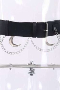 Y2K Grunge Moon Pendant Metal Chain Belt - 90S Fashion, Retro Style, Gothic Y2K Accessory