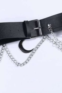 Y2K Grunge Moon Pendant Metal Chain Belt - 90S Fashion, Retro Style, Gothic Y2K Accessory