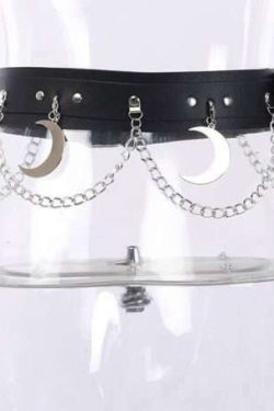 Y2K Grunge Moon Pendant Metal Chain Belt - 90S Fashion, Retro Style, Gothic Y2K Accessory