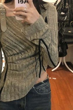 Y2K Grunge Off-Shoulder Knitted Top - Slim Hollow Out Patchwork Streetwear For Women